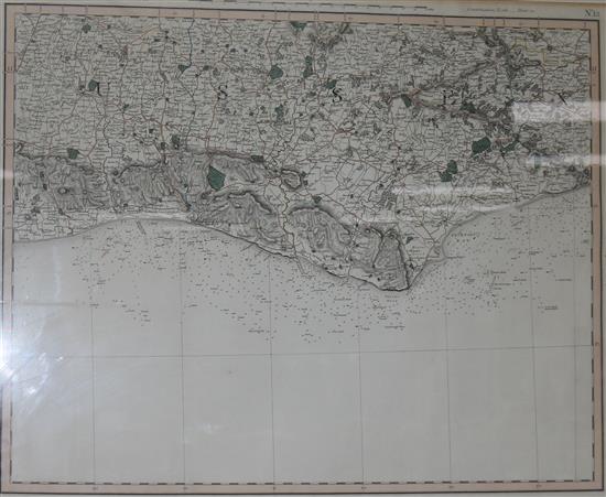 G & J Cary Map of The Coast of Sussex, from West Ferring to Hastings, 1822 53 x 66cm